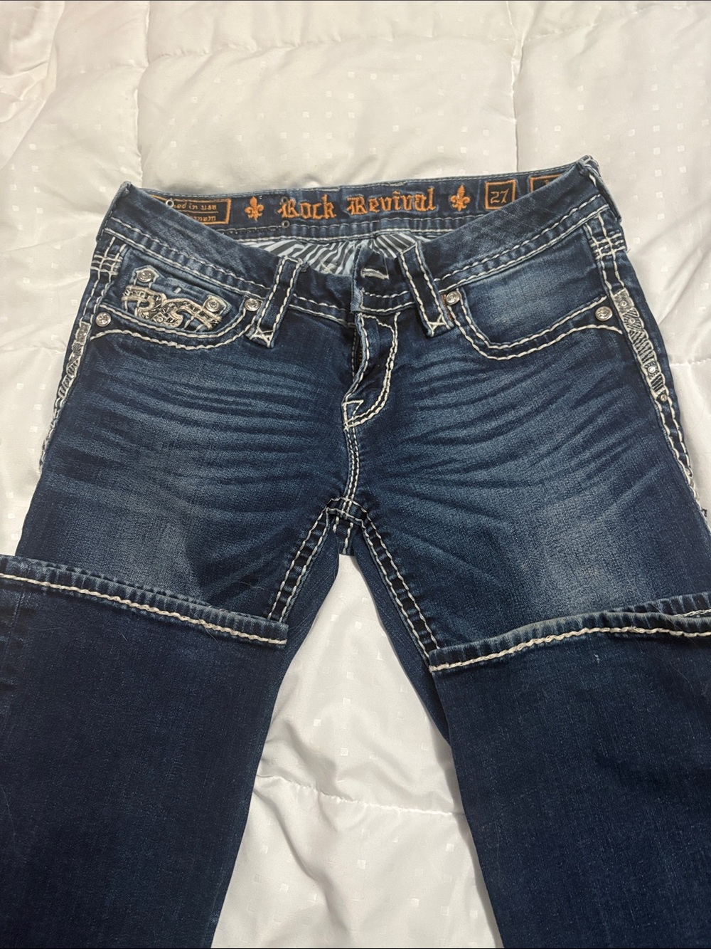 Rock Revival Women's Dark Blue Contrast-Stitch Bootcut Jeans
